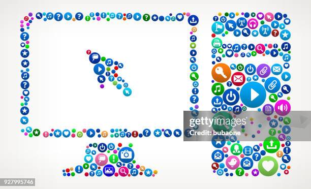 computer desktop internet communication technology icon pattern - talking to camera studio stock illustrations