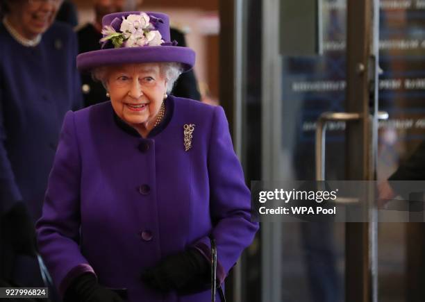 Queen Elizabeth II arrives for a visit to the International Maritime Organization to mark the 70th anniversary of its formation on March 6, 2018 in...