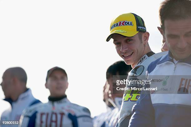Valentino Rossi of Italy and Fiat Yamaha Team looks on during the last round of Comunitat Valenciana Grand Prix MotoGP in the Valencia Circuit on...