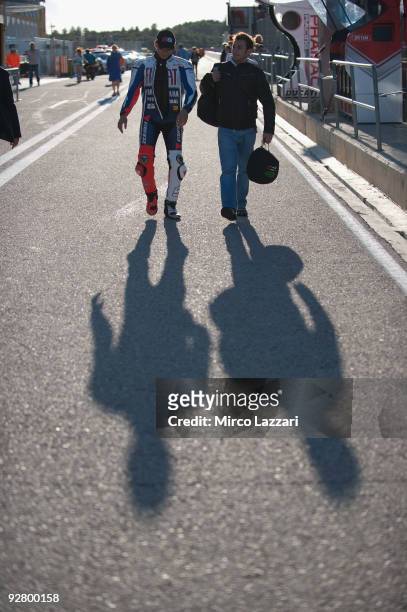 Jorge Lorenzo of Spain and Fiat Yamaha Team walks in paddock during the last round of Comunitat Valenciana Grand Prix MotoGP in the Valencia Circuit...