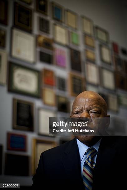 Portrait of American Civil Rights leader and politician, US Congressman John Lewis in his offices in the Canon House office building, Washington DC,...