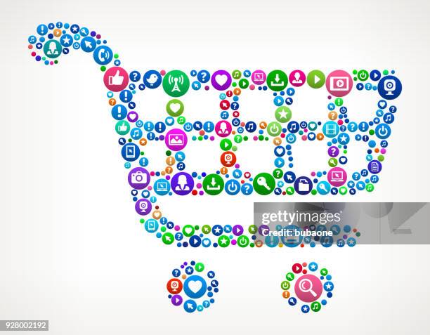 shopping cart internet communication technology icon pattern - talking to camera studio stock illustrations