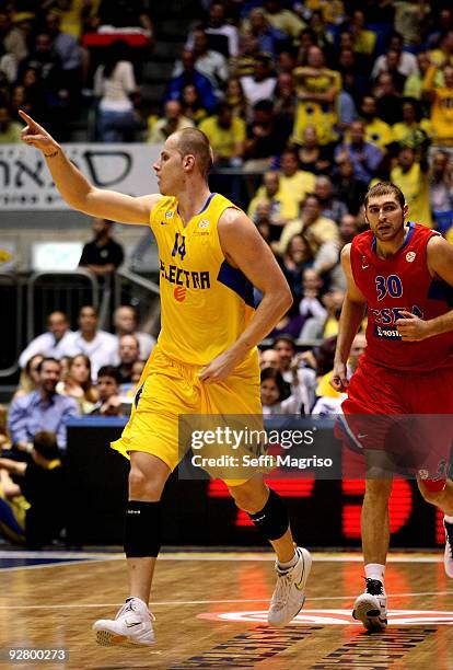 Maciej Lampe of Maccabi Electra in action during the Euroleague Basketball Regular Season 2009-2010 Game Day 3 between Maccabi Electra Tel Aviv and...