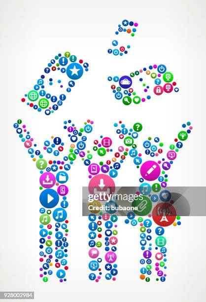 small group celebration & money internet communication technology icon pattern - talking to camera studio stock illustrations