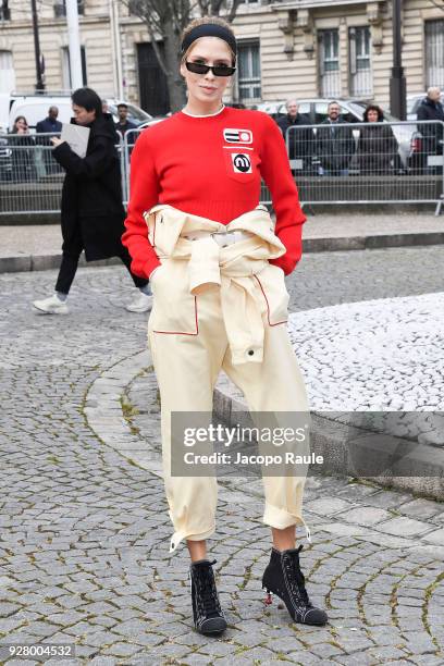 Elena Perminova attends the Miu Miu show as part of the Paris Fashion Week Womenswear Fall/Winter 2018/2019 on March 6, 2018 in Paris, France.