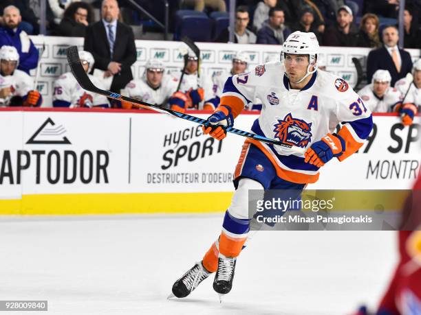 Steve Bernier of the Bridgeport Sound Tigers skates against the Laval Rocket during the AHL game at Place Bell on March 2, 2018 in Laval, Quebec,...