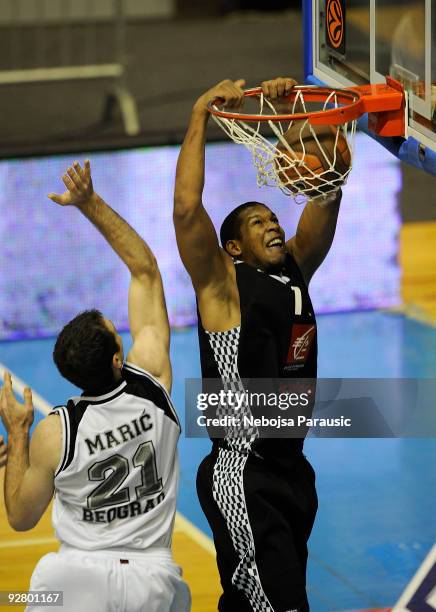 Austin Nichols of Entente Orleanaise in action during the Euroleague Basketball Regular Season 2009-2010 Game Day 3 between Partizan Belgrade and...