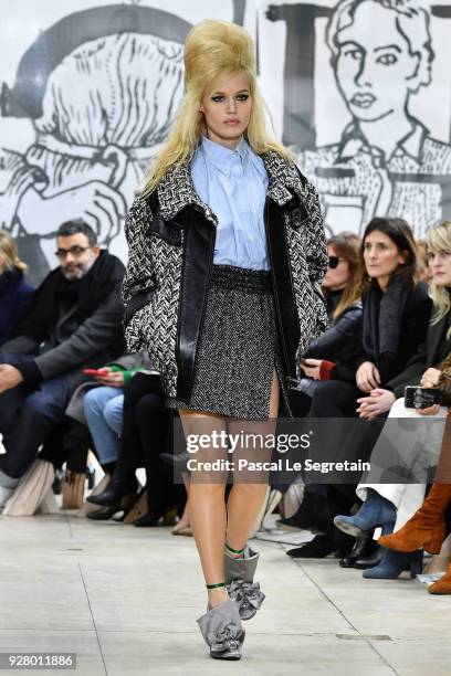 Georgia May Jagger walks the runway during the Miu Miu show as part of the Paris Fashion Week Womenswear Fall/Winter 2018/2019 on March 6, 2018 in...