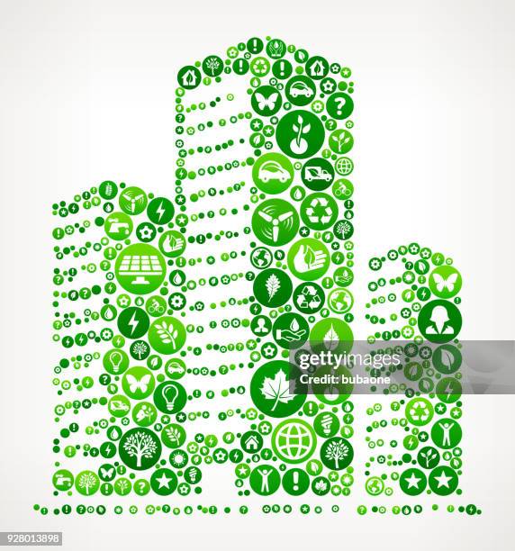 three building nature and environmental conservation icon pattern - solar panel construction stock illustrations