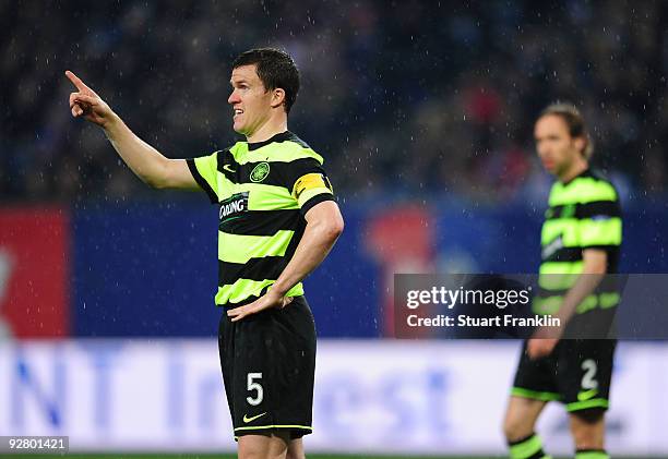 Gary Caldwell of Celtic reacts during the UEFA Europa League game between Hamburger Sv and Glasgow Celtic on November 5, 2009 in Hamburg, Germany.