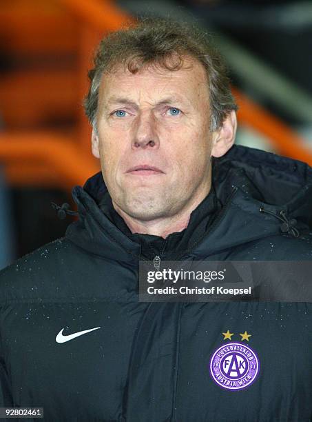 Head coach Karl Daxbacher of Austria looks on prior to the UEFA Europa League Group L match between Werder Bremen and Austria Wien at the Weser...