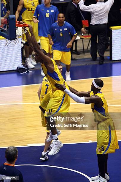 Alan Anderson, #11 of Maccabi Electra & Doron Perkins of Maccabi Electra in action during the Euroleague Basketball Regular Season 2009-2010 Game Day...