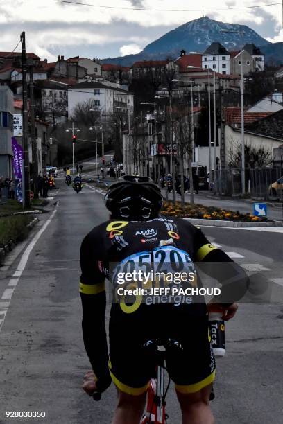 Direct Energie French rider, Fabien Grellier rides through Riom during his breakaway in the third stage of the Paris - Nice cycling race between...