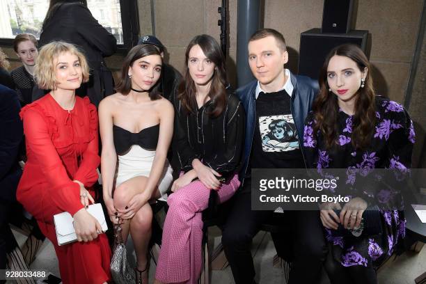 Alison Sudol, Rowan Blanchard, Stacy Martin, Paul Dano and Zoe Kazan attend the Miu Miu show as part of the Paris Fashion Week Womenswear Fall/Winter...