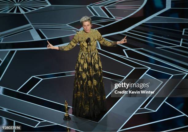 Actor Frances McDormand accepts Best Actress for 'Three Billboards Outside Ebbing, Missouri' onstage during the 90th Annual Academy Awards at the...