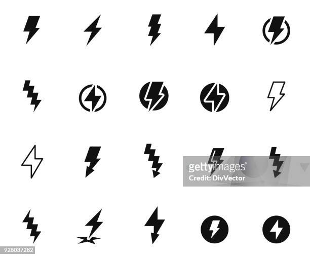 lightning bolt icon set - strength icon stock illustrations