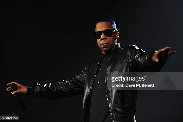 Jay-Z performs during the 2009 MTV Europe Music Awards held at the O2 Arena on November 5, 2009 in Berlin, Germany.