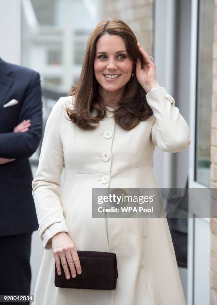 Catherine, The Duchess of Cambridge arrives to learn about the work of the charity Family Links which works closely with schools nationwide to...