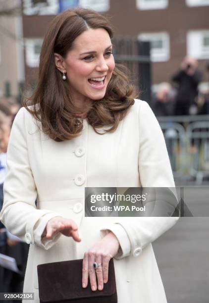 Catherine, Duchess of Cambridge arrives to learn about the work of the charity Family Links which works closely with schools nationwide to support...