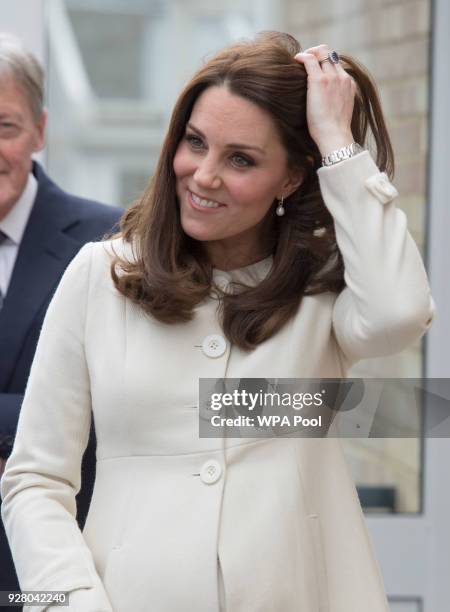 Catherine, Duchess of Cambridge arrives to learn about the work of the charity Family Links which works closely with schools nationwide to support...