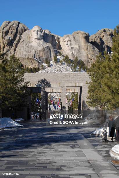 Visitors at the entrance of Mount Rushmore National Memorial.