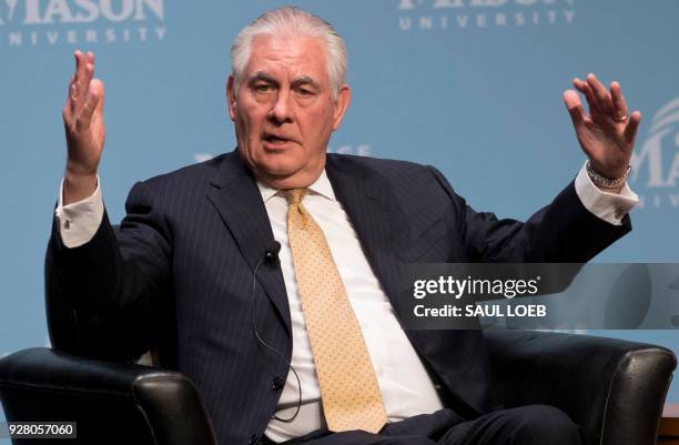 Secretary of State Rex Tillerson speaks about the US relationship with Africa and his upcoming trip to the continent at George Mason University in...