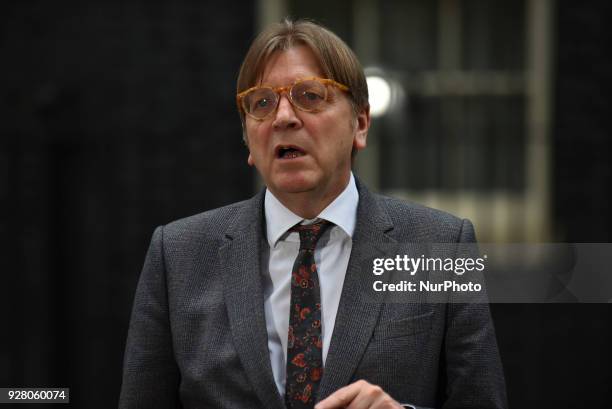 Guy Verhofstadt Member of the European Parliament speaks to the press at Downing Street following a meeting with Brexit staff the Prime Minister,...