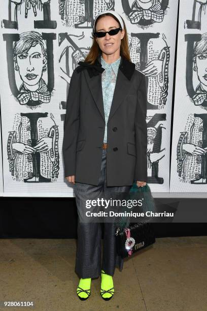 Amanda Shadforth attends the Miu Miu show as part of the Paris Fashion Week Womenswear Fall/Winter 2018/2019 on March 6, 2018 in Paris, France.