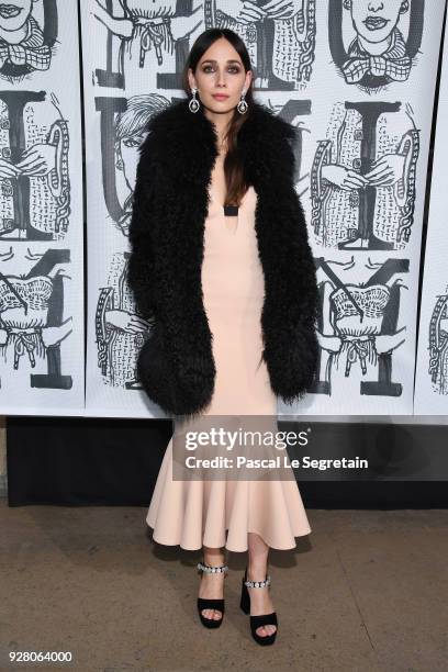 Guest attends the Miu Miu show as part of the Paris Fashion Week Womenswear Fall/Winter 2018/2019 on March 6, 2018 in Paris, France.