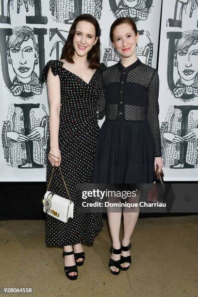 Rachel Brosnahan and guest attend the Miu Miu show as part of the Paris Fashion Week Womenswear Fall/Winter 2018/2019 on March 6, 2018 in Paris,...