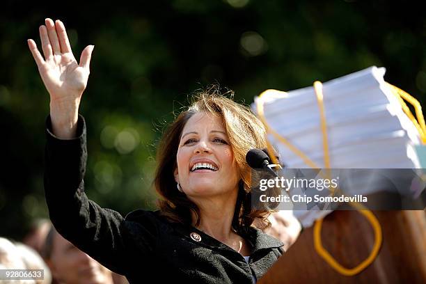 Rep. Michele Bachmann leads a news conference and rally on the West Front of the U.S. Capitol November 5, 2009 in Washington, DC. Thousands of people...