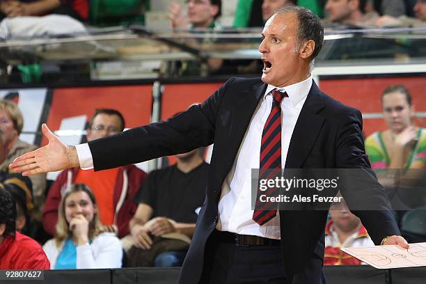 Dusko Ivanovic, head coach of Caja Laboral reacts during the Euroleague Basketball Regular Season 2009-2010 Game Day 3 between Union Olimpija...