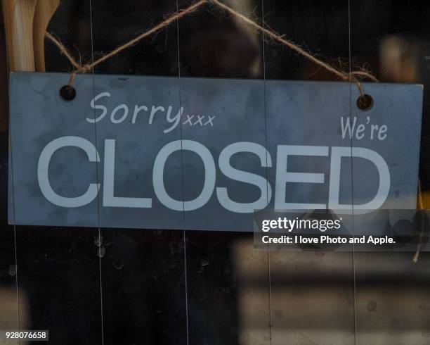 sign board, sorry xxx we're closed - fussa city stock pictures, royalty-free photos & images