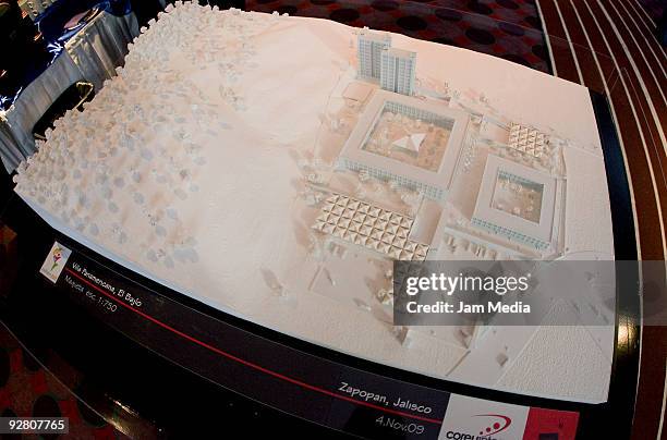 Detail of a mock up of the Pan-American villa during the XLVII Pan American Sports Organization General Assembly at the Hilton hotel on November 5,...