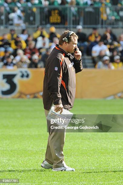 Head coach Eric Mangini of the Cleveland Browns looks on from the field during a game against the Pittsburgh Steelers at Heinz Field on October 18,...