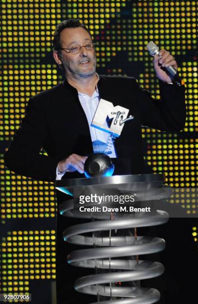 Actor Jean Reno presents an award during the 2009 MTV Europe Music Awards held at the O2 Arena on November 5, 2009 in Berlin, Germany.
