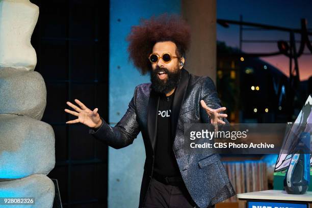 James Corden and Reggie Watts perform the Cliff Hangers sketch during "The Late Late Show with James Corden," Thursday, March 1, 2018 On The CBS...