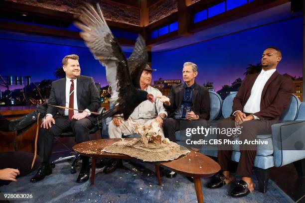 Jack Hanna, Jeff Goldblum and Marlon Wayons chat with James Corden during "The Late Late Show with James Corden," Monday, March 5, 2018 On The CBS...