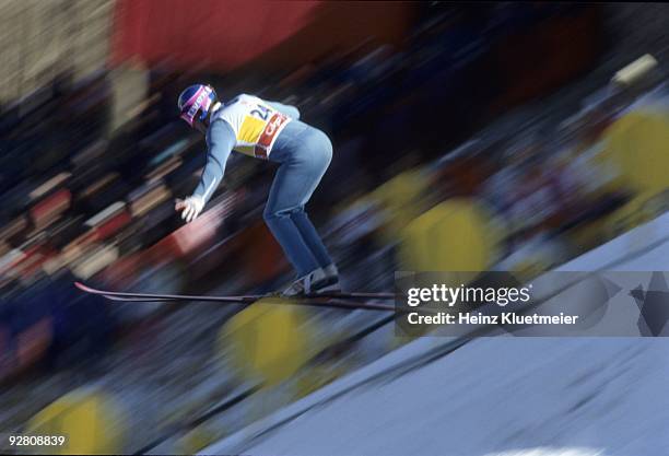 Winter Olympics: Great Britain Eddie The Eagle Edwards in action at Canada Olympic Park. Calgary, Canada 2/13/1998 CREDIT: Heinz Kluetmeier