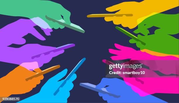 mobile phone users - anti bullying symbols stock illustrations