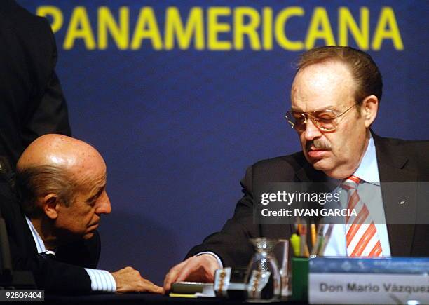 President Mario Vazquez Rana talks to Council member Julio Maglione during the General Assembly meeting in Guadalajara, Mexico on 5 November, 2009....