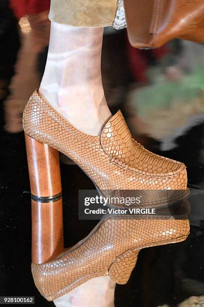 Model walks the runway during the Stella McCartney Ready to Wear Fashion show as part of the Paris Fashion Week Womenswear Fall/Winter 2018/2019 on...