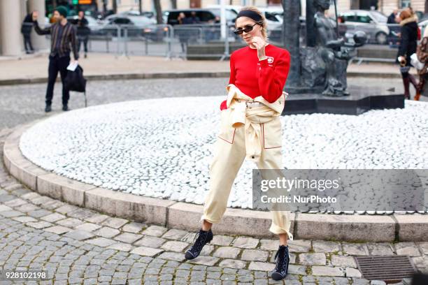 Elena Perminova attends the Miu Miu show as part of the Paris Fashion Week Womenswear Fall/Winter 2018/2019 on March 6, 2018 in Paris, France.