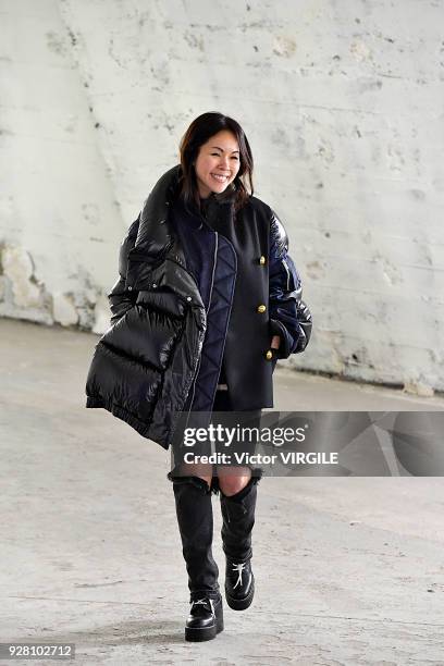 Chitose Abe walks the runway during the Sacai Ready to Wear fashion show as part of the Paris Fashion Week Womenswear Fall/Winter 2018/2019 on March...