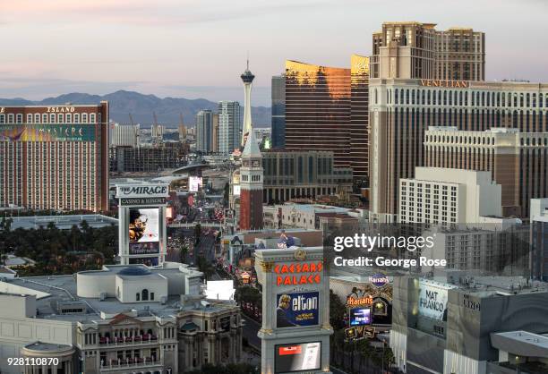 The Las Vegas Strip looking north is viewed from Caesars Palace Hotel & Casino on March 2, 2018 in Las Vegas, Nevada. Millions of visitors from all...