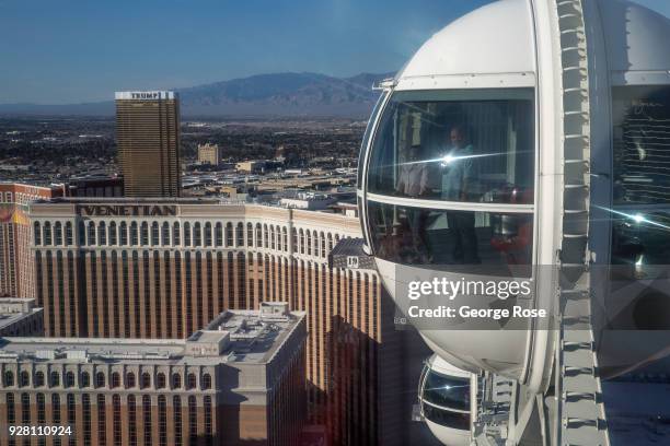 The Las Vegas Strip is viewed looking north from the High Roller Observation Ferris wheel on March 2, 2018 in Las Vegas, Nevada. Millions of visitors...