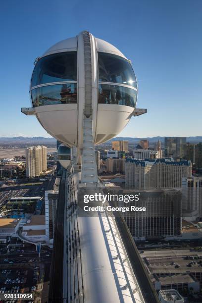 The Las Vegas Strip is viewed looking south from the High Roller Observation Ferris wheel on March 2, 2018 in Las Vegas, Nevada. Millions of visitors...