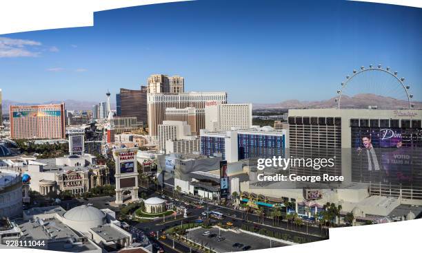 The Las Vegas Strip looking north is viewed in this panorama taken from Caesars Palace Hotel & Casino on March 2, 2018 in Las Vegas, Nevada. Millions...