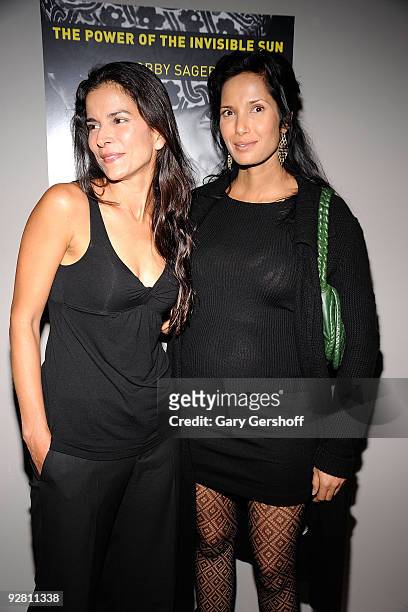 Model/actress Patricia Velasquez and TV personality Padma Lakshmi attend "The Power Of The Invisible Sun" book launch party at Donna Karan's Urban...