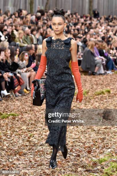 Binx Walton walks the runway during the Chanel show as part of the Paris Fashion Week Womenswear Fall/Winter 2018/2019 on March 6, 2018 in Paris,...